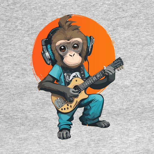 Monkey with headphone plays the guitar by ReaBelle